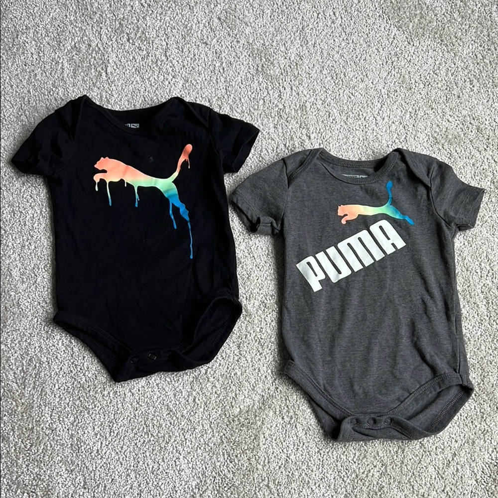 Puma Black and Gray Bodysuits Vibrant Logo Design